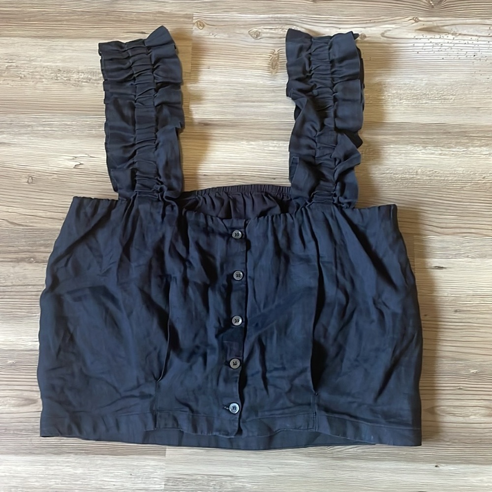Frame Ruffle Strap Sleeveless Top Black womens XS Feminine Lightweight Lined - Picture 4 of 12